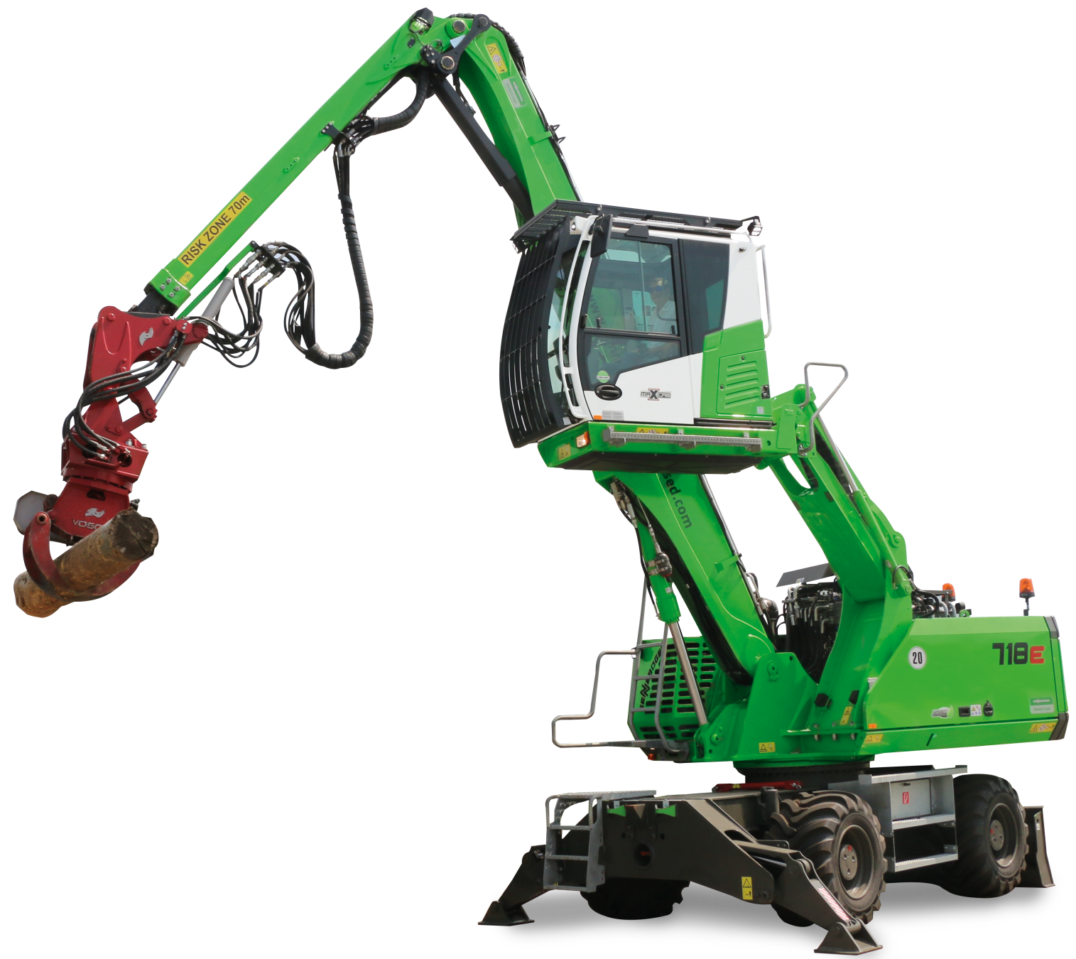 Sennebogen 718E robotic tree handler used by Columbus Tree for crane-assisted removals
